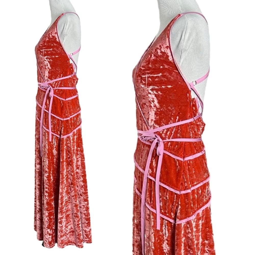Free People Deia Velvet Midi Dress Pink Rose Strappy Dainty Romantic Small - Picture 8 of 12